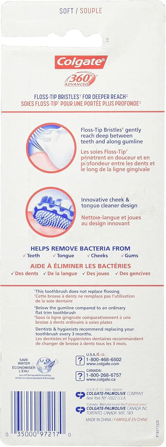 مسواک کلگیت 360 با برس های نرم و نوک نخ دندان، بسته 4 عددی مسواک کلگیت 360 با برس های نرم و نوک نخ دندان، بسته 4 عددی