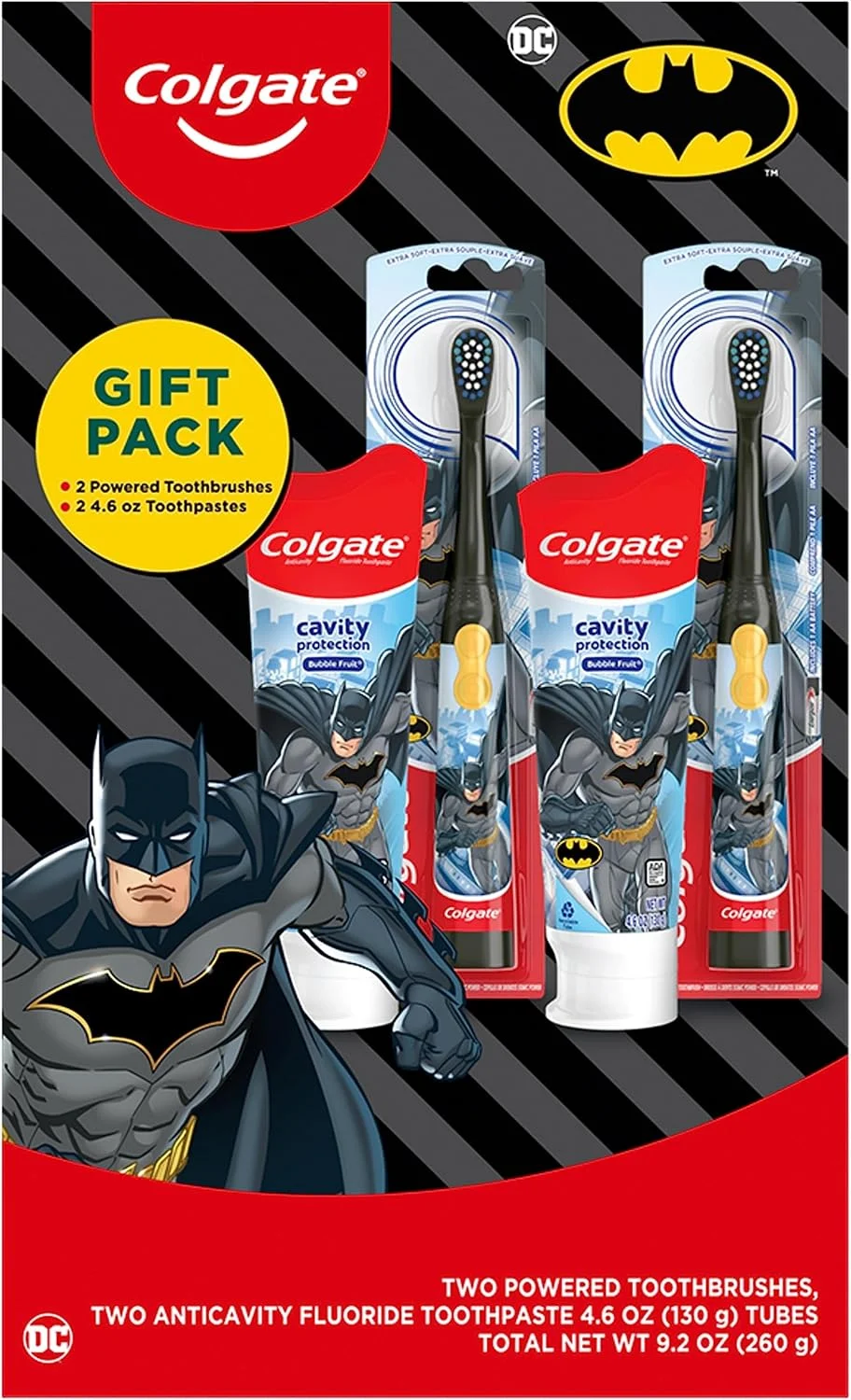 مجموعه مسواک کودک کلگیت با خمیر دندان، مجموعه هدیه بتمن، 2 مسواک باتری خور و 2 خمیر دندان مجموعه مسواک کودک کلگیت با خمیر دندان، مجموعه هدیه بتمن، 2 مسواک باتری خور و 2 خمیر دندان