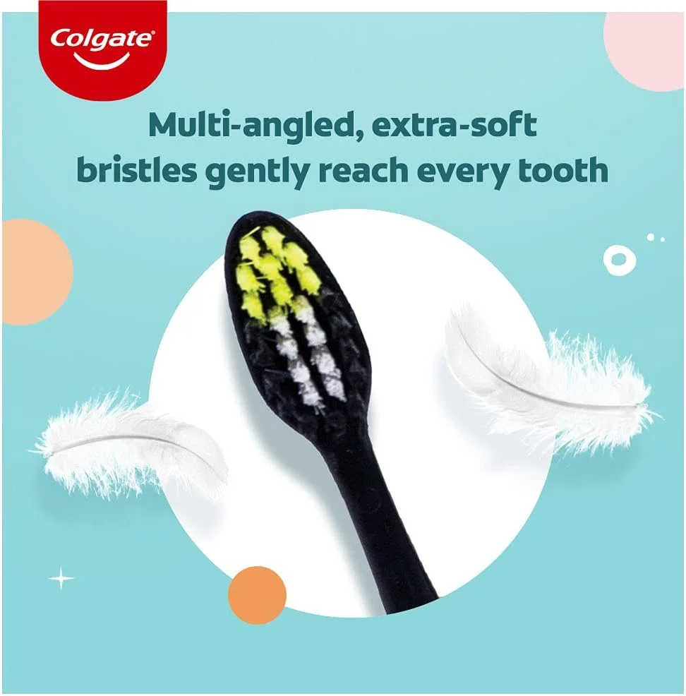 مسواک کودکانه کلگیت بتمن برای 5+ سال، بسته 3 عددی، برس های خیلی نرم با تمیز کننده زبان مسواک کودکانه کلگیت بتمن برای 5+ سال، بسته 3 عددی، برس های خیلی نرم با تمیز کننده زبان