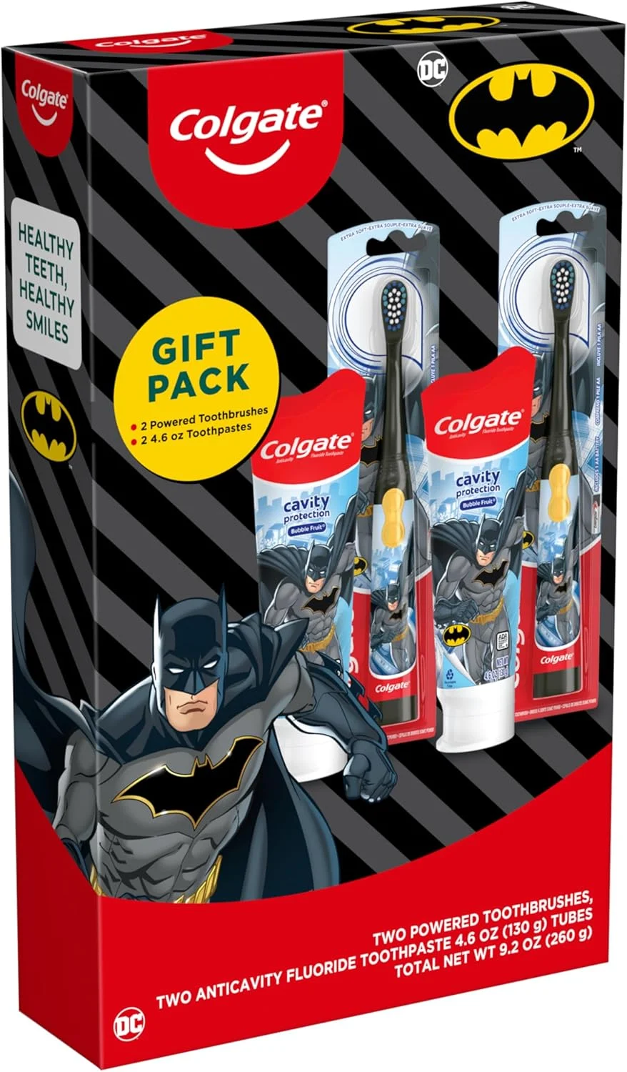 مجموعه مسواک کودک کلگیت با خمیر دندان، مجموعه هدیه بتمن، 2 مسواک باتری خور و 2 خمیر دندان مجموعه مسواک کودک کلگیت با خمیر دندان، مجموعه هدیه بتمن، 2 مسواک باتری خور و 2 خمیر دندان