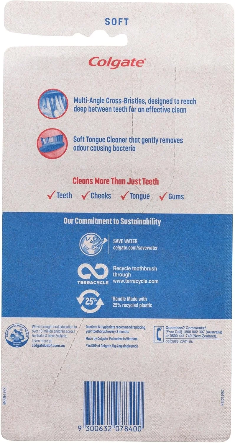 مسواک دستی کلگیت زیگ زاگ، بسته 6 عددی، برس نرم، دسترسی بین دندانی