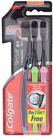مسواک کلگیت اسلیم سافت با برس های بسیار نرم و نازک ذغالی 0.01 میلی متر، بسته 3 عددی