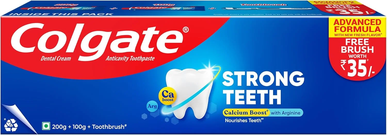 خمیر دندان ضد پوسیدگی دندان کلگیت دندان های قوی به همراه مسواک (بسته 300 گرمی)