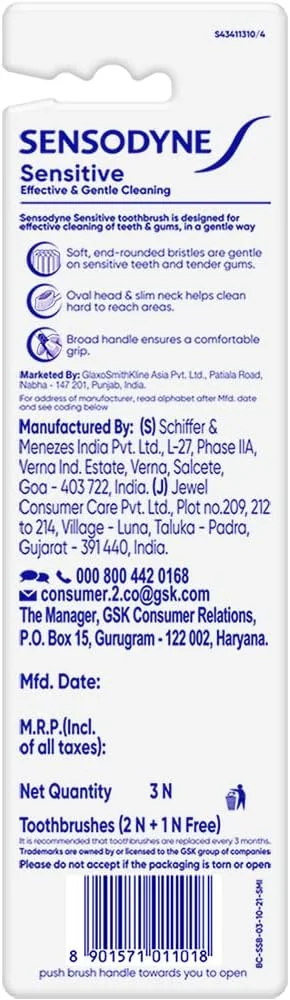 مسواک سنسوداین مخصوص دندان های حساس، نرم، بسته 3 عددی