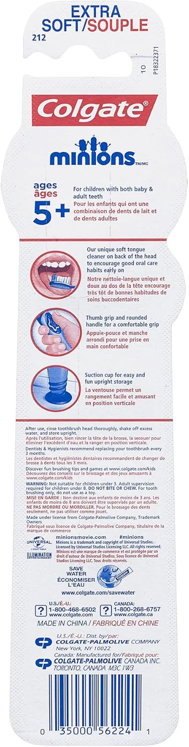 مسواک کودکانه کلگیت با پایه مکنده، بسیار نرم - مینیون ها (2 عدد)
