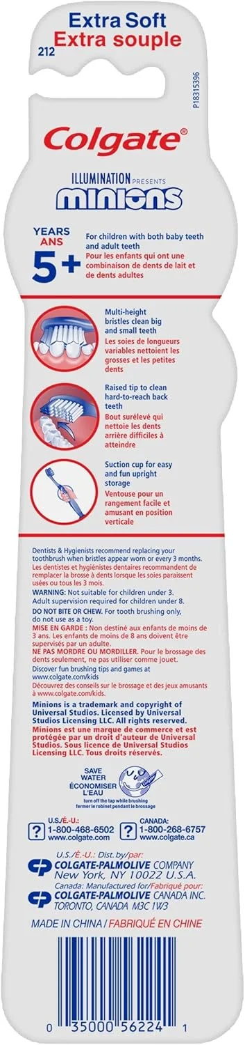 مسواک کودکانه کلگیت با پایه مکنده، بسیار نرم - مینیون ها (2 عدد)