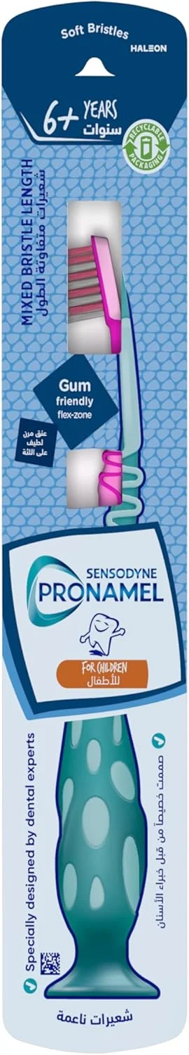 مسواک کودکانه سنسوداین پرونامل، تولید شده با همکاری دندانپزشکان، 0% طعم دهنده و شیرین کننده مصنوعی، طول برس های ترکیبی، مخصوص کودکان 6-12 سال