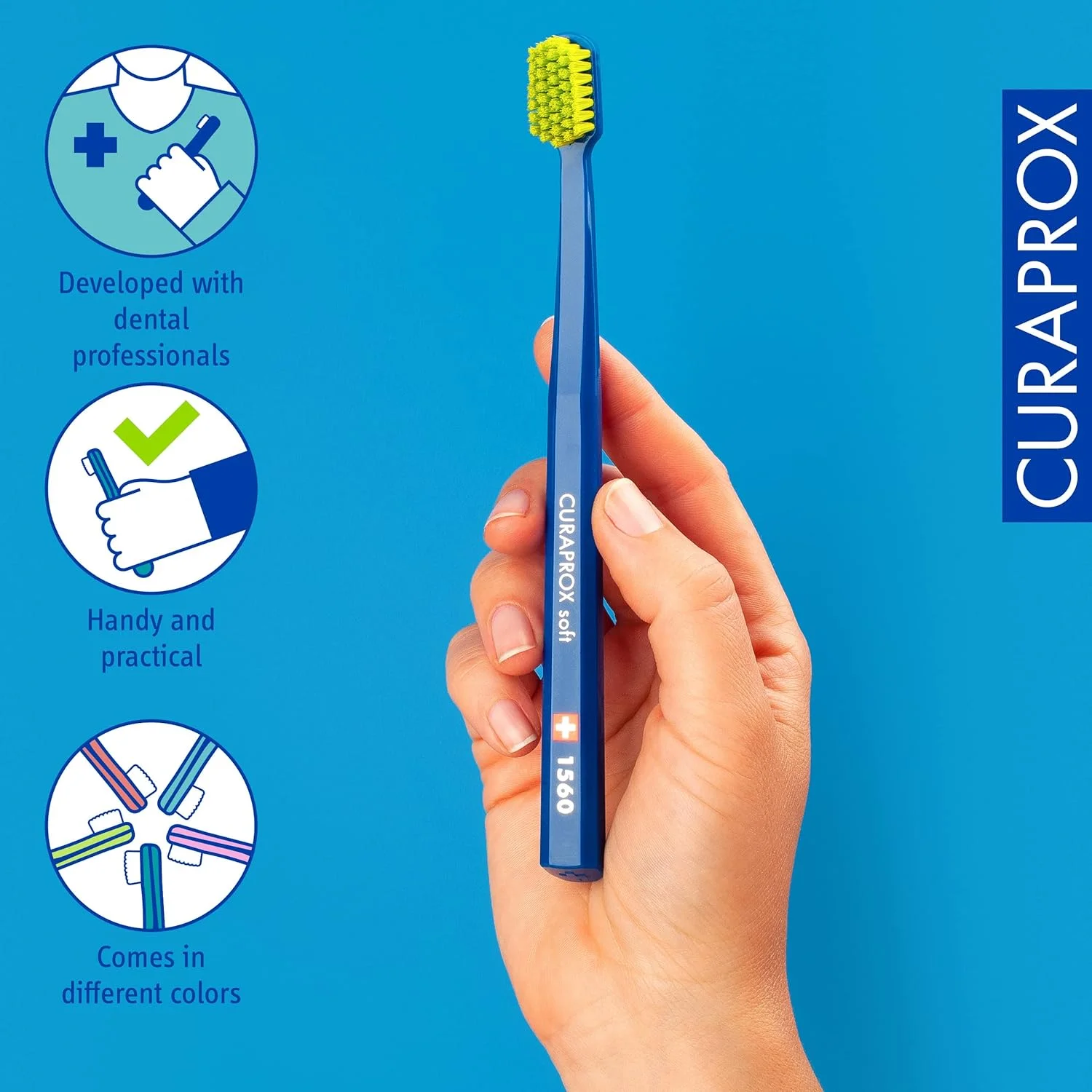 مسواک نرم کوراپراکس سوئیسی 1560 با الیاف 0.15 میلی‌متری، رنگ‌های متنوع (بسته 3 عددی)