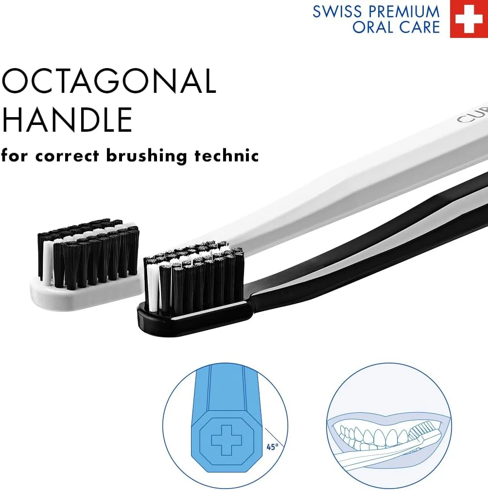 مسواک فوق العاده نرم Curaprox Black Is White - بسته 2 عددی | تمیز کردن ملایم برای دندان ها و لثه های حساس | ایده آل برای از بین بردن پلاک | سیاه و سفید