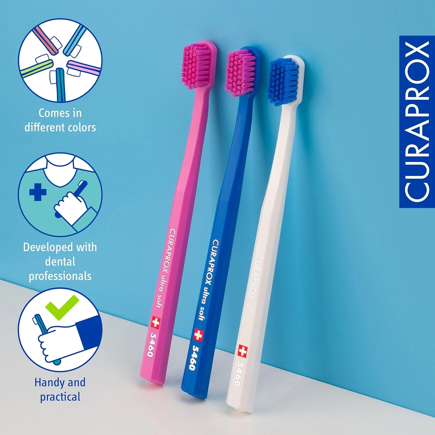 مسواک فوق نرم Curaprox CS 5460 با 5460 رشته Curen فوق نرم - مسواک دستی برای بزرگسالان - بسته 5 عددی، رنگ تصادفی