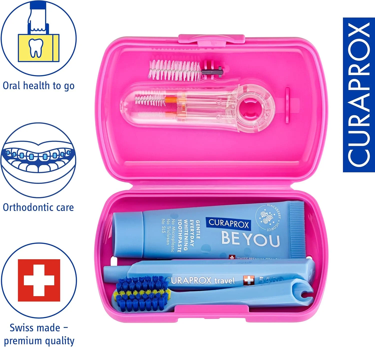 ست مسافرتی ارتودنسی صورتی Curaprox | شامل مسواک مسافرتی CS 5460، خمیر دندان 10 میلی لیتری Be You، برس های بین دندانی CPS Prime 07 & 09 | کیت جمع و جور مراقبت از دهان برای سفر ست مسافرتی ارتودنسی صورتی Curaprox | شامل مسواک مسافرتی CS 5460، خمیر دندان 10 میلی لیتری Be You، برس های بین دندانی CPS Prime 07 & 09 | کیت جمع و جور مراقبت از دهان برای سفر