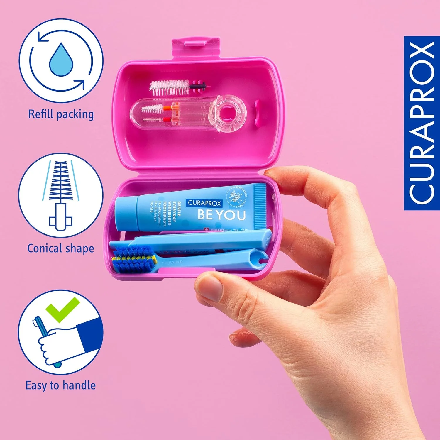 ست مسافرتی ارتودنسی صورتی Curaprox | شامل مسواک مسافرتی CS 5460، خمیر دندان 10 میلی لیتری Be You، برس های بین دندانی CPS Prime 07 & 09 | کیت جمع و جور مراقبت از دهان برای سفر ست مسافرتی ارتودنسی صورتی Curaprox | شامل مسواک مسافرتی CS 5460، خمیر دندان 10 میلی لیتری Be You، برس های بین دندانی CPS Prime 07 & 09 | کیت جمع و جور مراقبت از دهان برای سفر