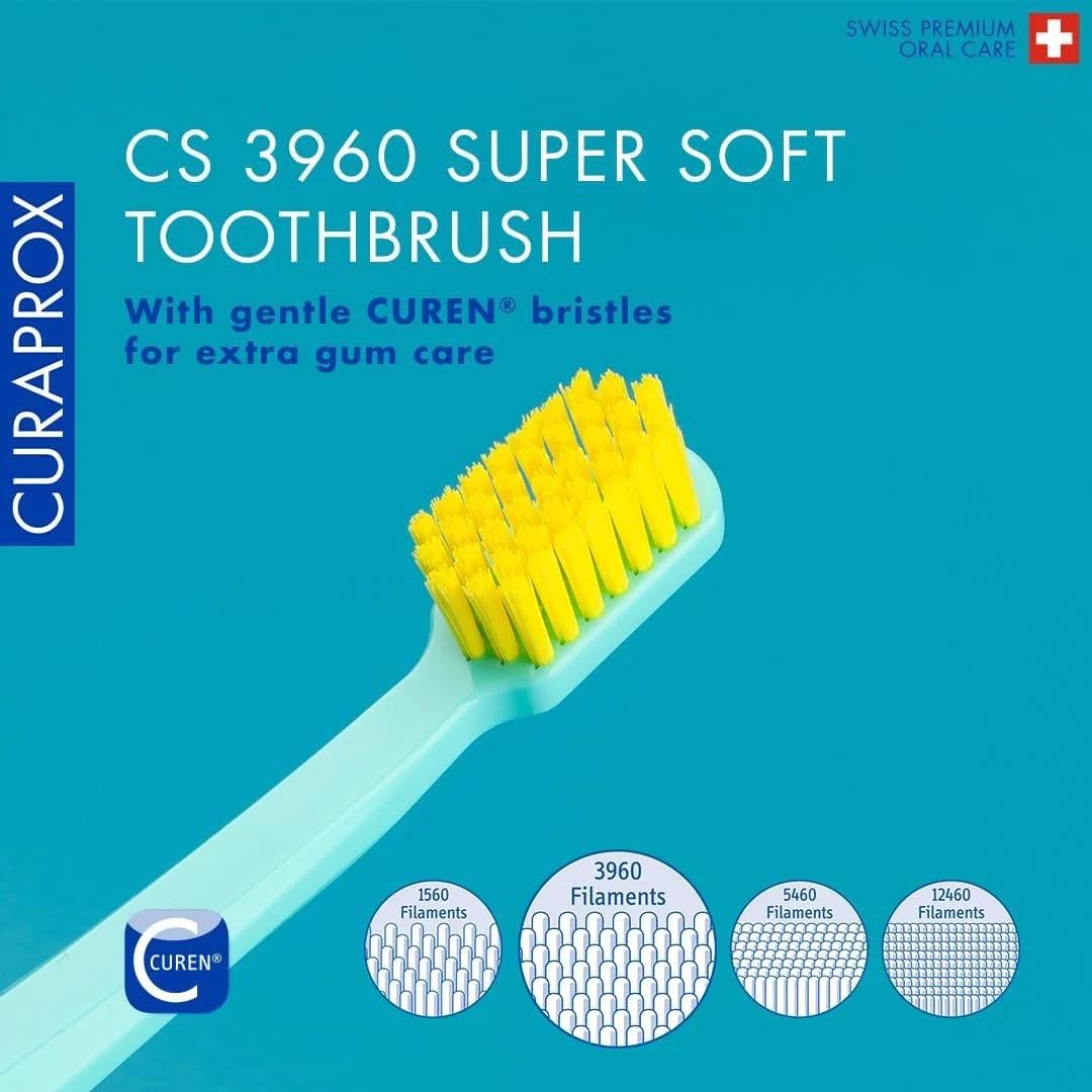 مسواک فوق العاده نرم Curaprox CS 3960 I رشته های CUREN® فوق العاده ملایم برای دندان ها و لثه های سالم تر I مراقبت عالی از دهان و دندان I رنگ های متنوع I حذف موثر پلاک مسواک فوق العاده نرم Curaprox CS 3960 I رشته های CUREN® فوق العاده ملایم برای دندان ها و لثه های سالم تر I مراقبت عالی از دهان و دندان I رنگ های متنوع I حذف موثر پلاک