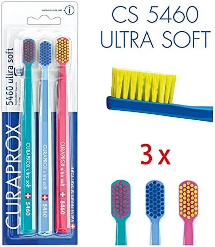 مسواک فوق نرم Curaprox، 3 عدد، فوق نرم 5460. تمیز کردن بهتر، احساس نرم تر، در رنگ های زیبا.