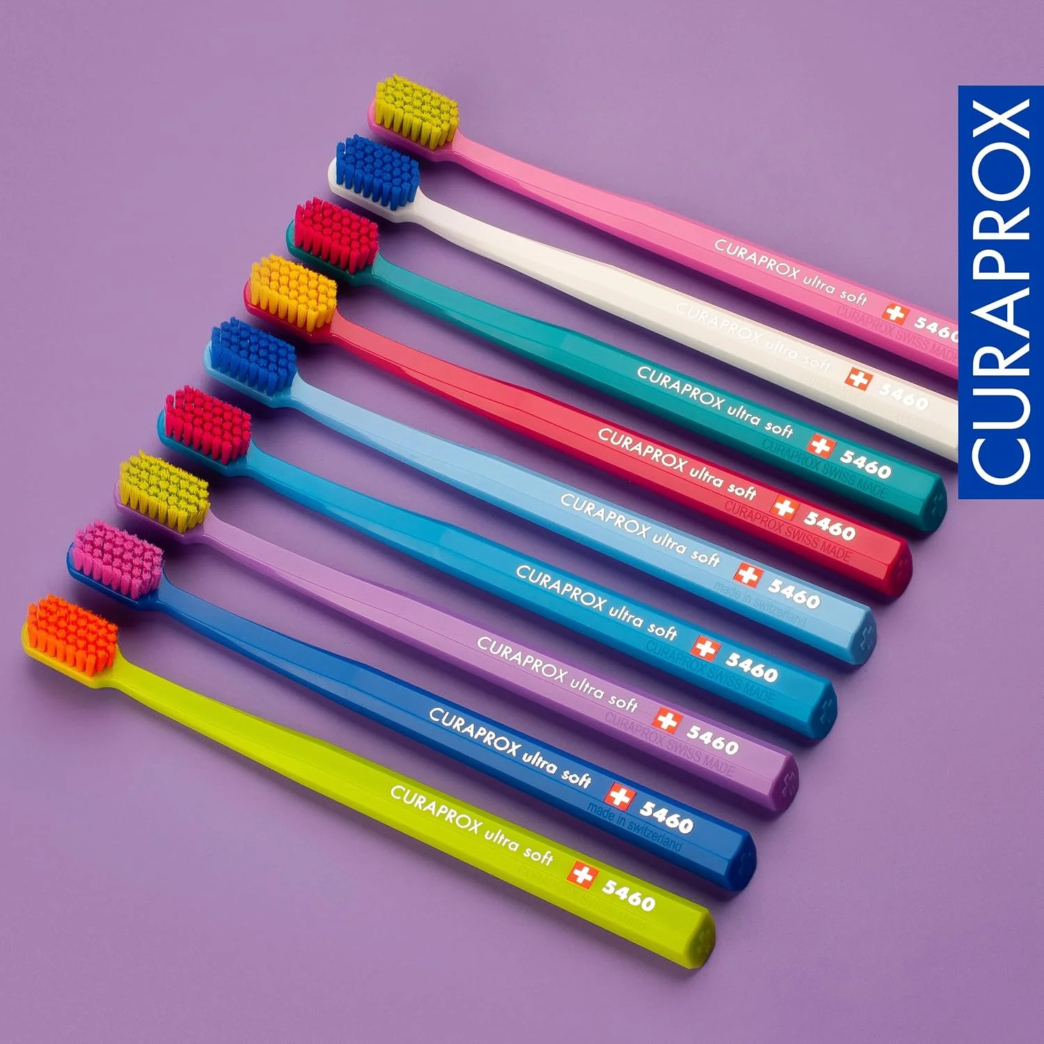 مسواک فوق العاده نرم Curaprox CS 5460 - مسواک دستی بزرگسالان با 5460 برس فوق العاده نرم Curen - بسته 9 عددی، رنگ تصادفی