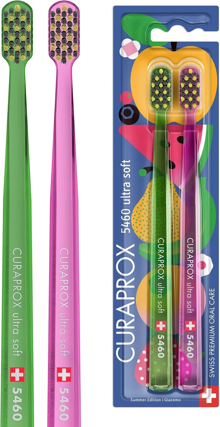 مسواک دستی کوراپراکس - مراقبت از لثه و مینای دندان بزرگسالان | طراحی تابستانی توسط جاکومو بانارا | بسته دوتایی نسخه محدود
