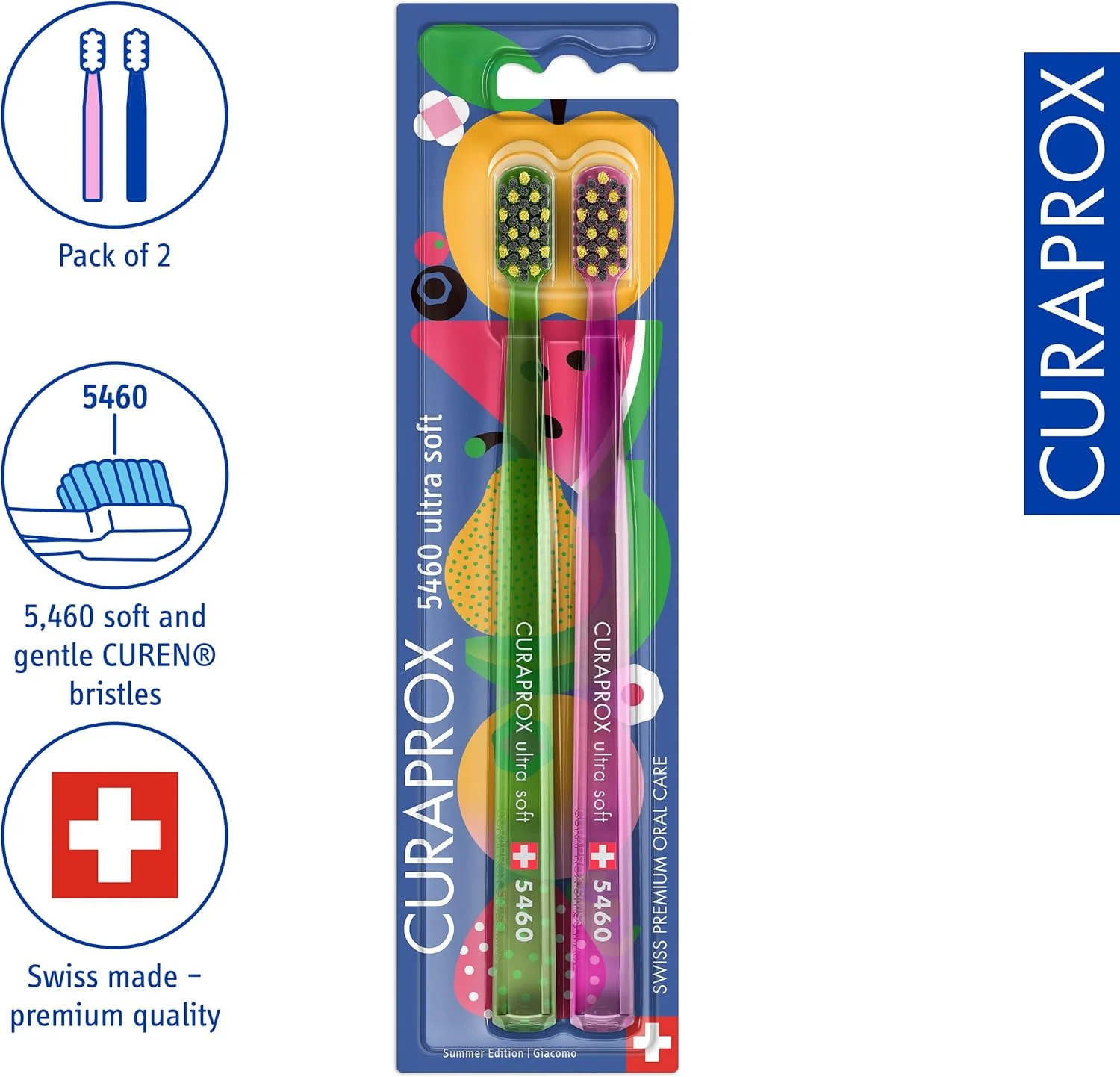 مسواک دستی کوراپراکس - مراقبت از لثه و مینای دندان بزرگسالان | طراحی تابستانی توسط جاکومو بانارا | بسته دوتایی نسخه محدود مسواک دستی کوراپراکس - مراقبت از لثه و مینای دندان بزرگسالان | طراحی تابستانی توسط جاکومو بانارا | بسته دوتایی نسخه محدود