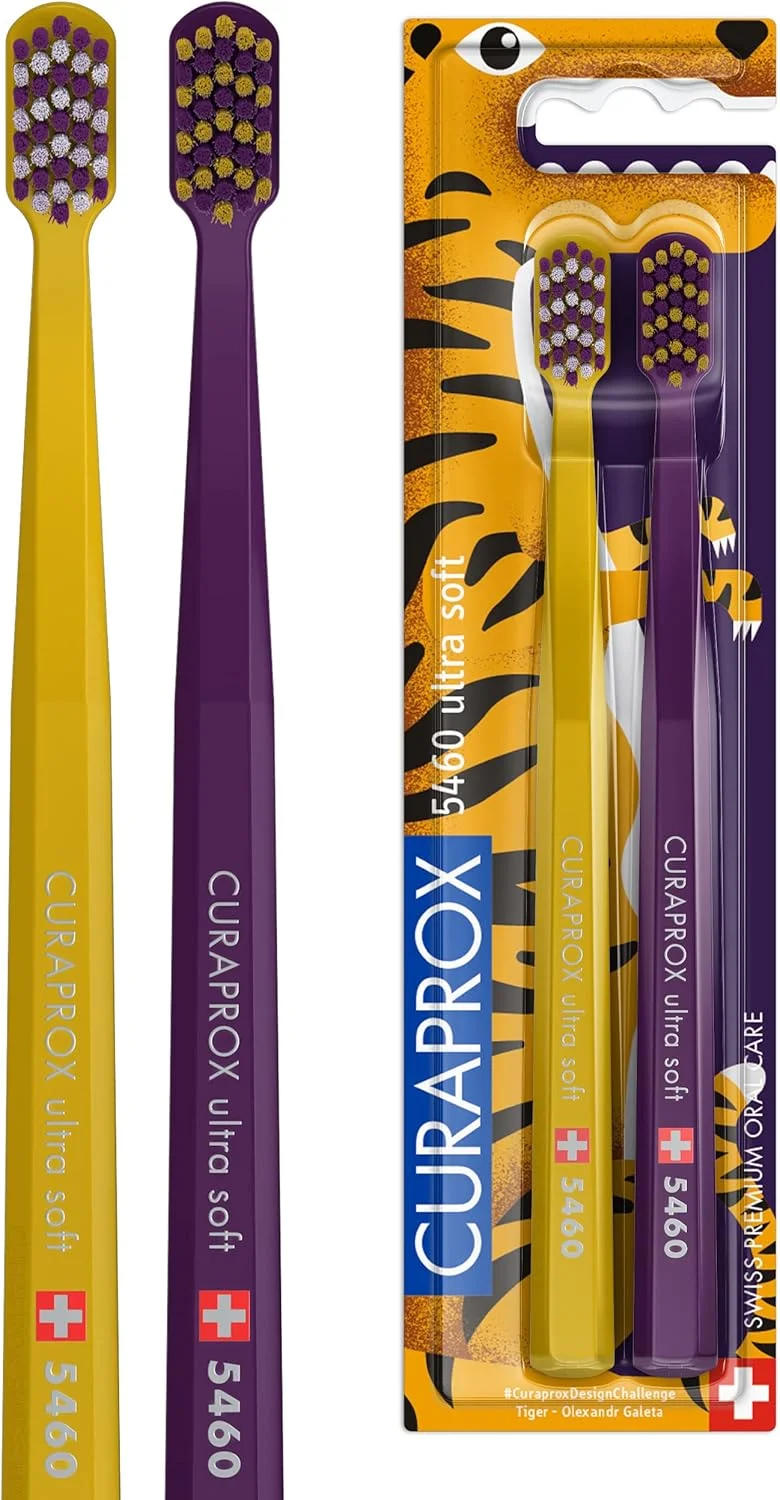 مسواک دستی فوق نرم Curaprox CS 5460 نسخه ویژه ببر بسته 2 عددی
