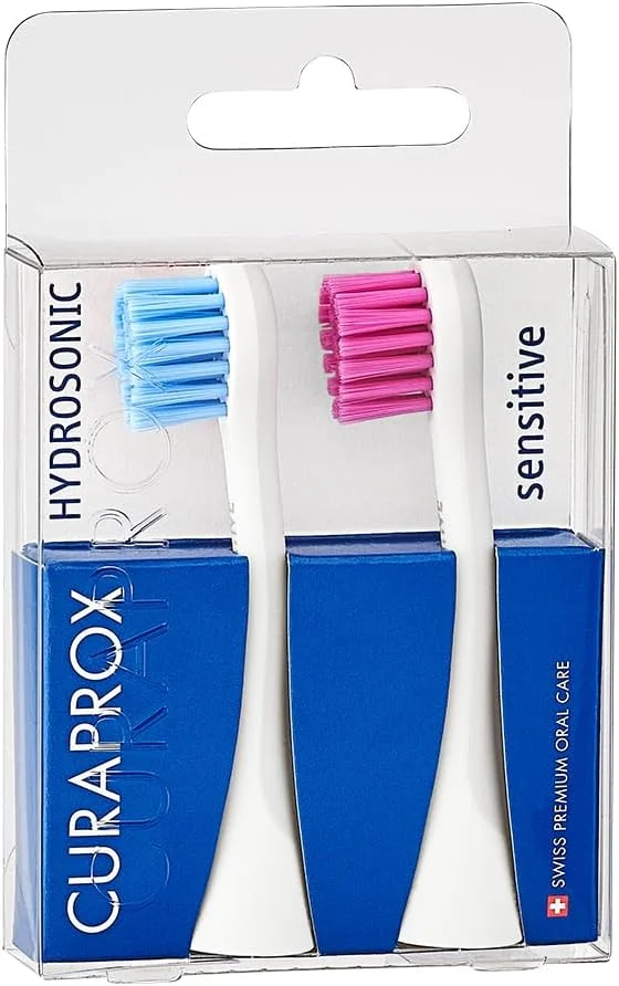 سری یدک مسواک هیدروسونیک کیوراپراکس مدل Sensitive، بسته دو عددی – سری های جایگزین فوق العاده ملایم برای مسواک سونیک، آبی/صورتی