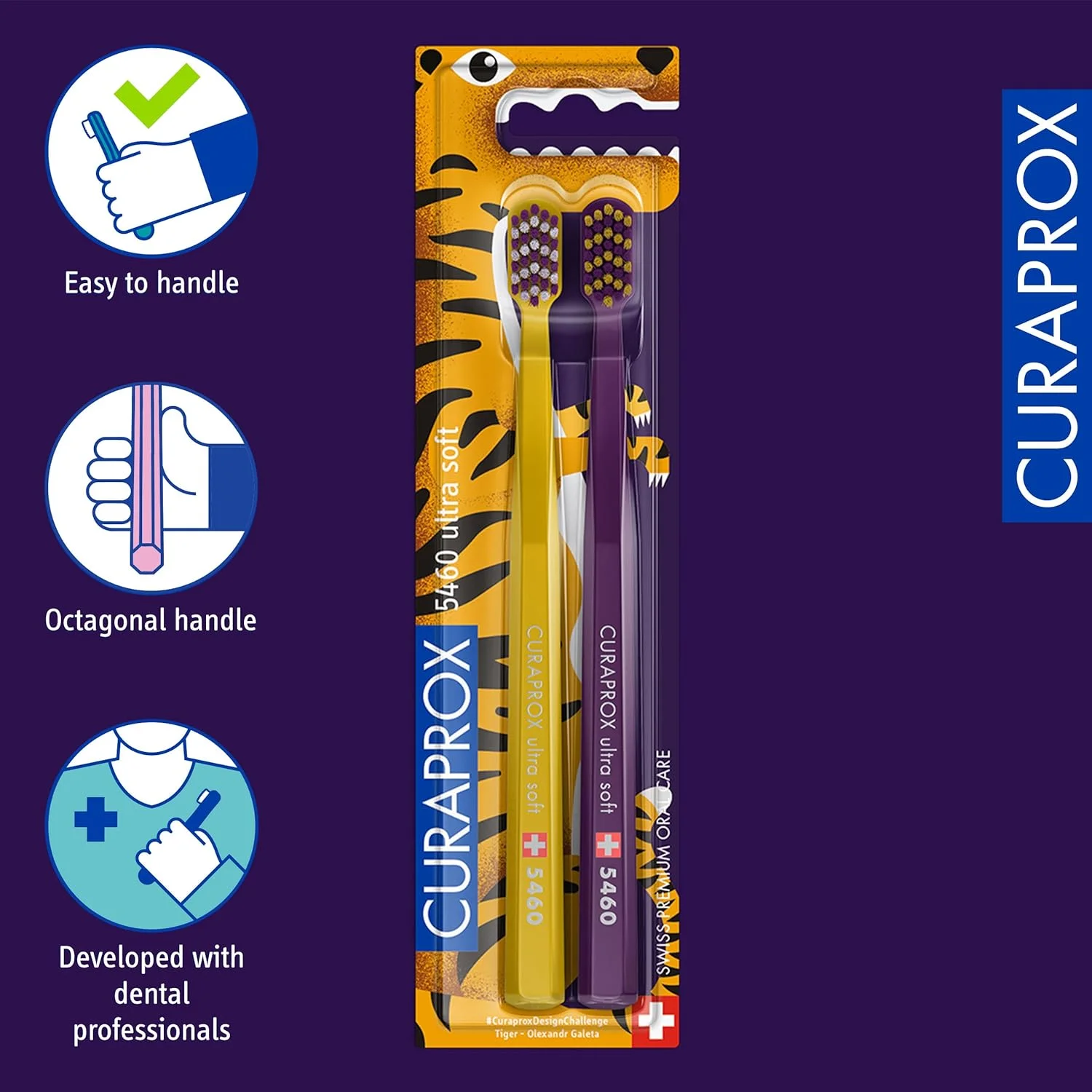 مسواک دستی فوق نرم Curaprox CS 5460 نسخه ویژه ببر بسته 2 عددی مسواک دستی فوق نرم Curaprox CS 5460 نسخه ویژه ببر بسته 2 عددی