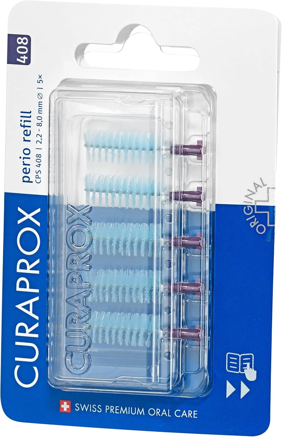 سری یدک Curaprox CPS 408 Perio | 5 برس فوق العاده ظریف 2.2 میلی متری برای تمیز کردن ملایم و دقیق | ایده آل برای لثه های حساس و از بین بردن پلاک روزانه، بسته بنفش تیره