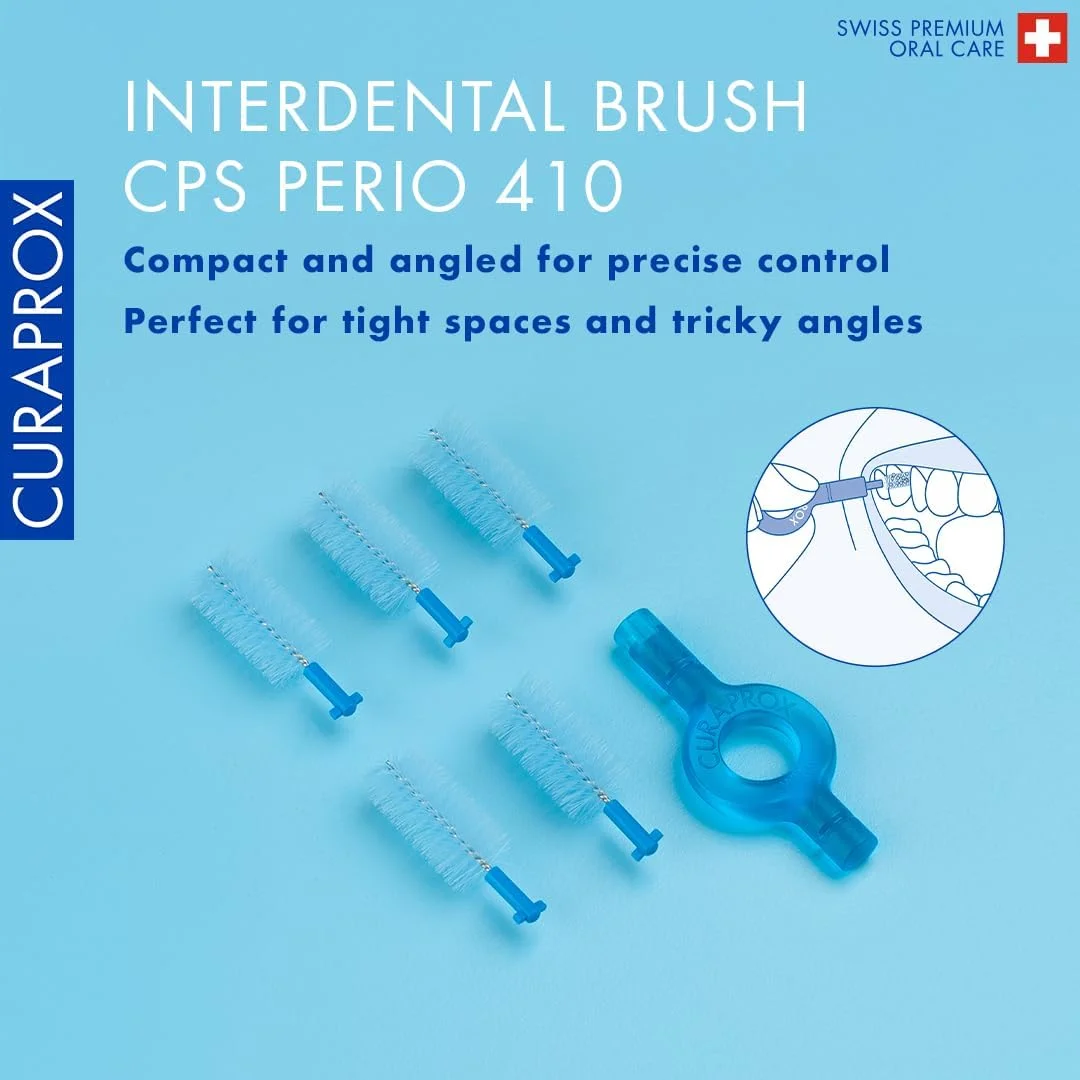 Curaprox CPS 410 Perio Plus | 5 برس بین دندانی CPS 410 و نگهدارنده UHS 451 آبی آسمانی تیره | تمیز کردن عمیق و موثر برای لثه های سالم و مراقبت از دهان Curaprox CPS 410 Perio Plus | 5 برس بین دندانی CPS 410 و نگهدارنده UHS 451 آبی آسمانی تیره | تمیز کردن عمیق و موثر برای لثه های سالم و مراقبت از دهان