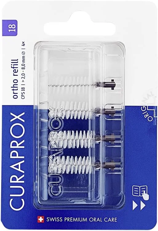 سری یدک برس بین دندانی Curaprox CPS 18 Ortho | 5 برس فوق العاده ظریف (2.3 میلی متر) برای ارتودنسی و مراقبت های ارتودنسی | حذف ملایم پلاک و محافظت از لثه | بسته بنفش