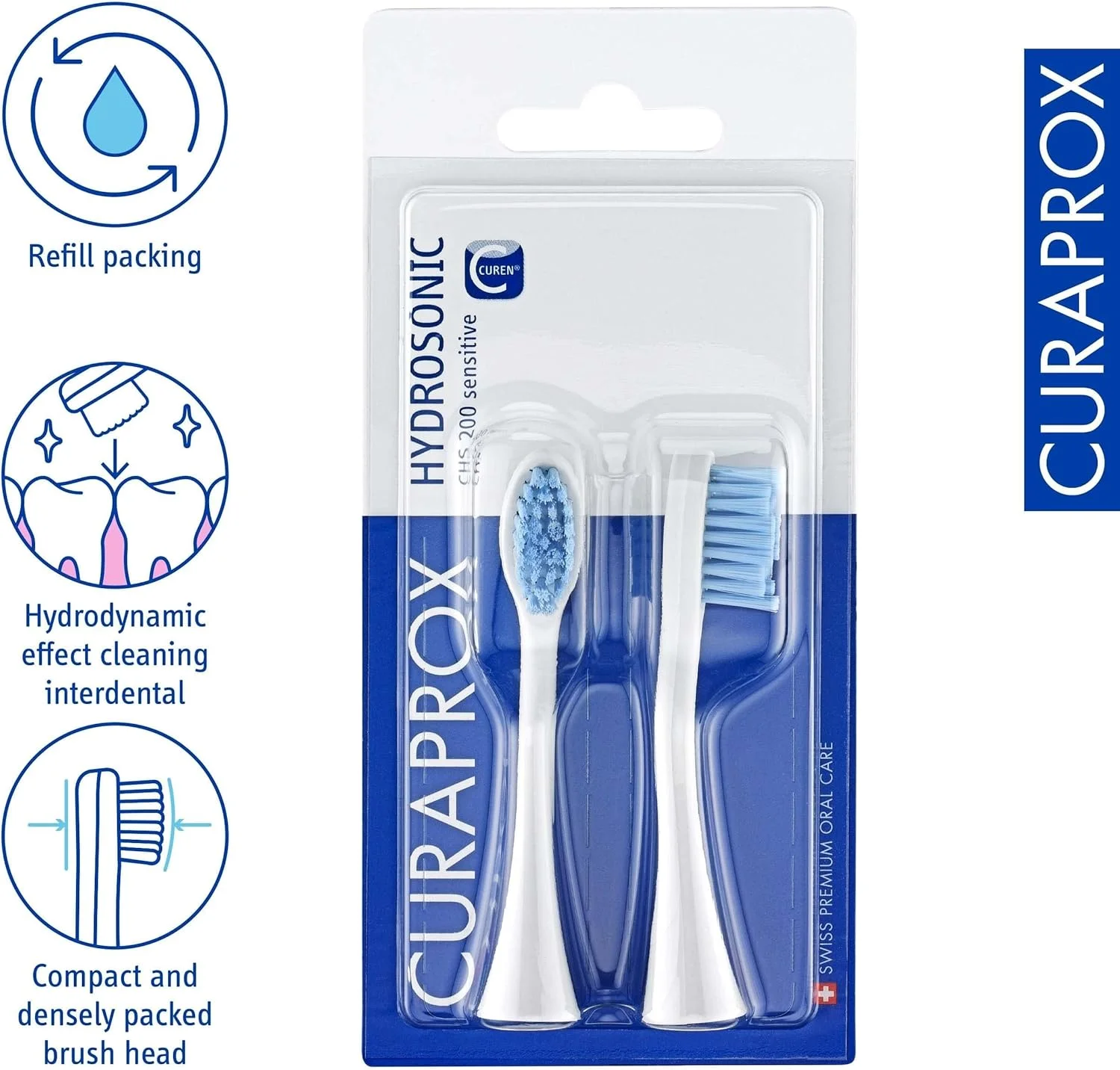 سری یدک مسواک برقی Curaprox Hydrosonic CHS 200 Sensitive، بسته 2 عددی - برای مسواک برقی Hydrosonic، مراقبت ملایم از دهان سری یدک مسواک برقی Curaprox Hydrosonic CHS 200 Sensitive، بسته 2 عددی - برای مسواک برقی Hydrosonic، مراقبت ملایم از دهان