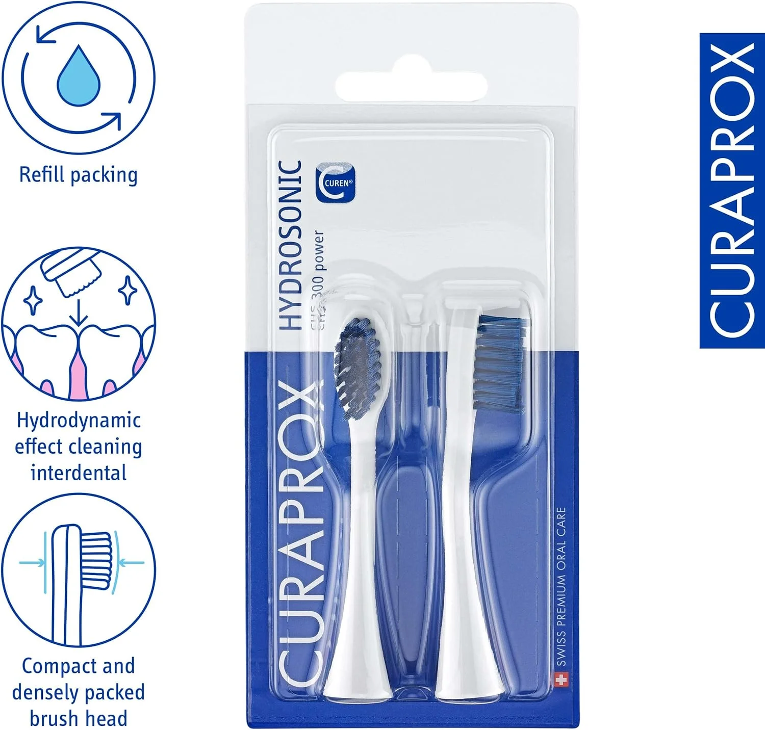 سری یدک مسواک برقی Curaprox Hydrosonic CHS 300 Power Duo، بسته 2 عددی - سازگار با مسواک برقی Curaprox سری یدک مسواک برقی Curaprox Hydrosonic CHS 300 Power Duo، بسته 2 عددی - سازگار با مسواک برقی Curaprox