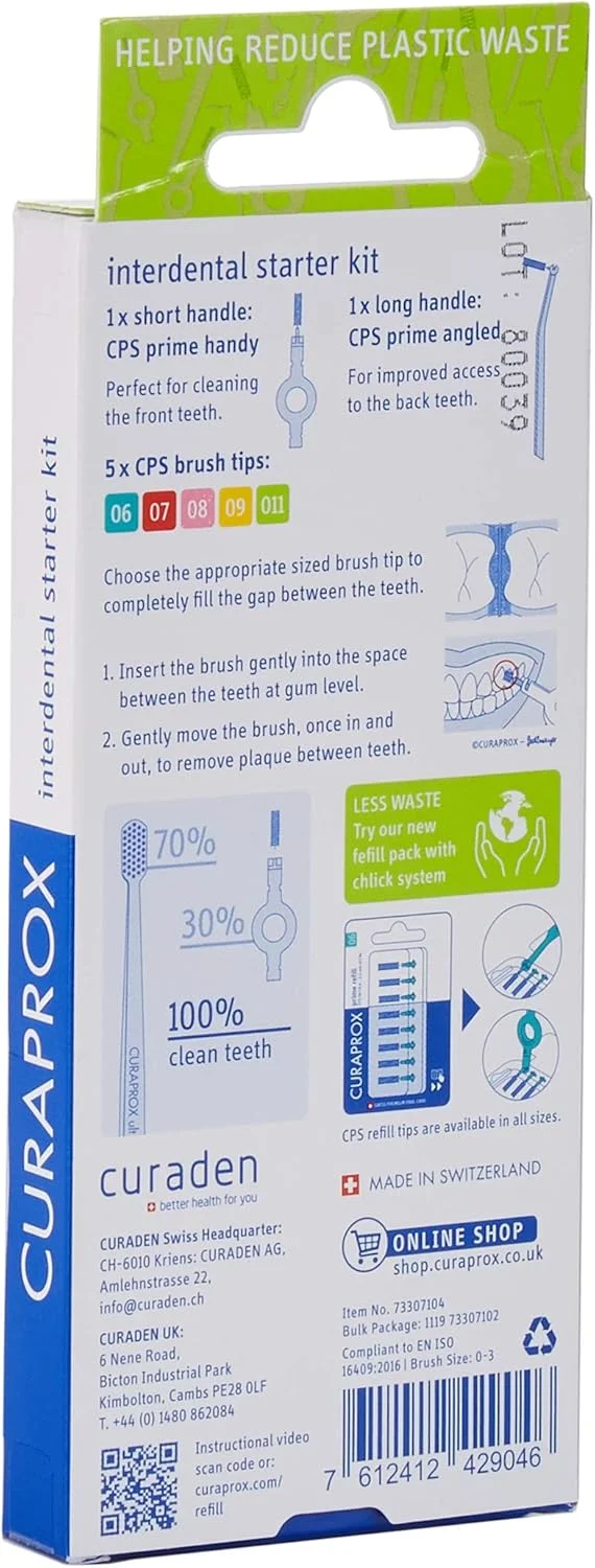 مجموعه آغازین برس های بین دندانی Curaprox CPS، مخلوط - 06، 07، 08، 09، 011 برس بین دندانی + 2 نگهدارنده مسواک بین دندانی