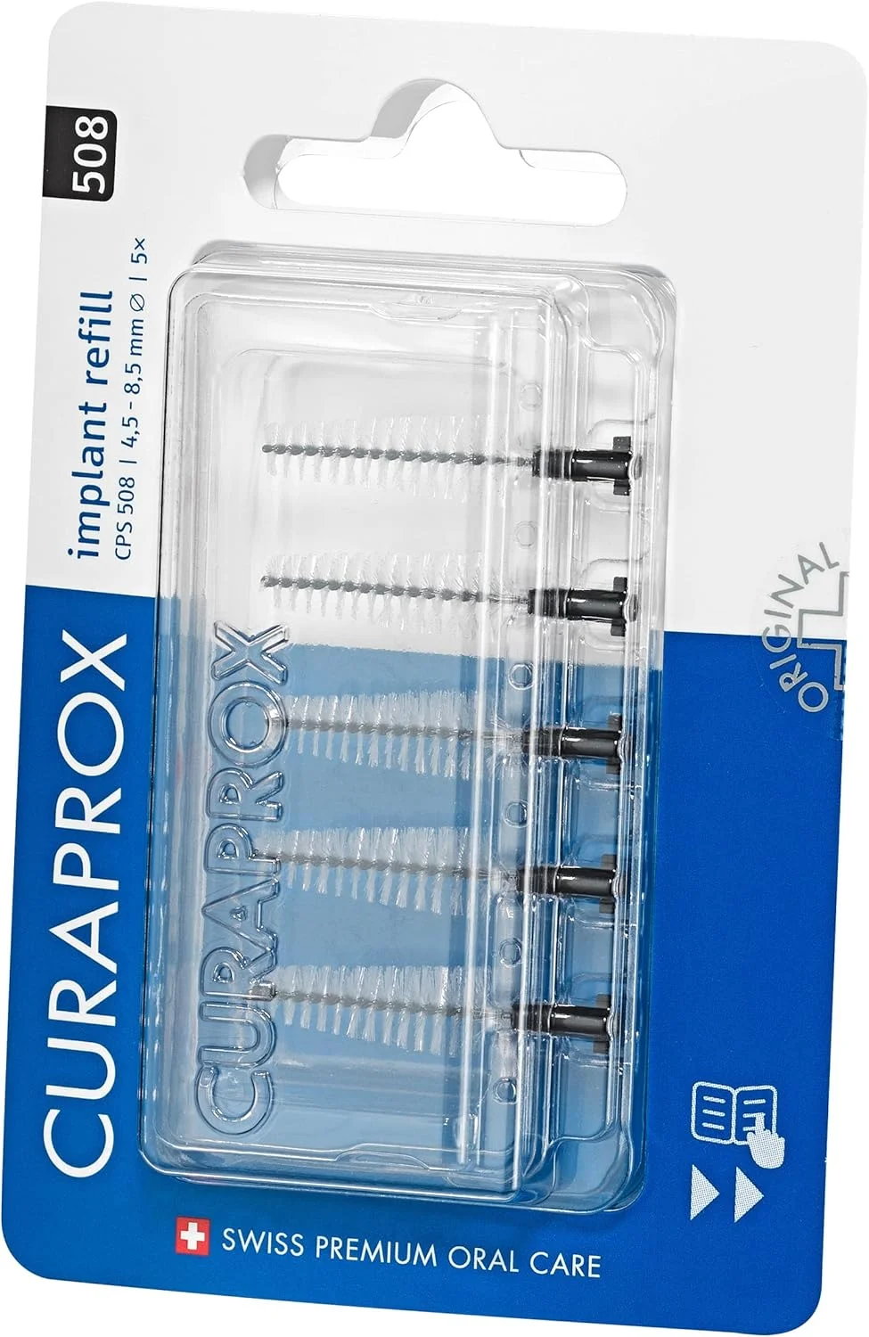 برس بین دندانی Curaprox CPS 508 ایمپلنت، بسته یدک، بسته 5 عددی، کارایی 8.5 میلی متر، مشکی، مخروطی، بسته یدک بدون دسته