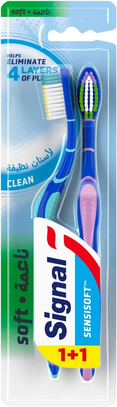 مسواک سیگنال Sensisoft Clean، برس نرم برای مراقبت از لثه، تمیز کننده، 4 لایه حذف پلاک و در عین حال ملایم بر روی دندان، 1+1 رایگان مسواک سیگنال Sensisoft Clean، برس نرم برای مراقبت از لثه، تمیز کننده، 4 لایه حذف پلاک و در عین حال ملایم بر روی دندان، 1+1 رایگان