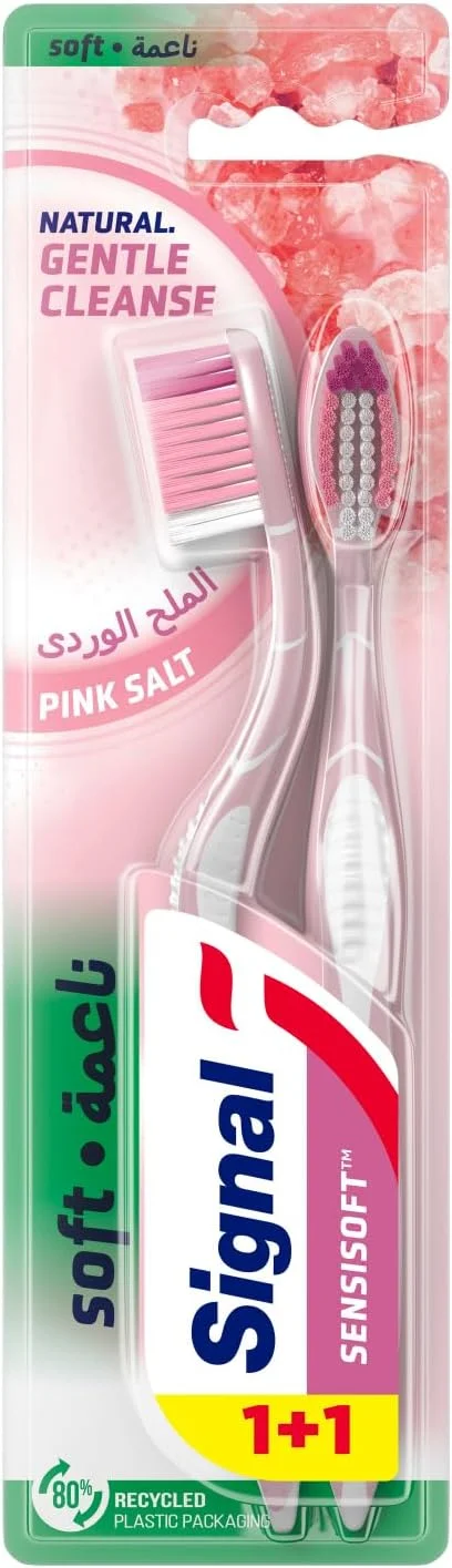 مسواک سیگنال Sensisoft، برس نرم برای مراقبت از لثه، نمک صورتی هیمالیا، 4 لایه پاک کننده پلاک و در عین حال ملایم روی دندان ها، 1+1 رایگان مسواک سیگنال Sensisoft، برس نرم برای مراقبت از لثه، نمک صورتی هیمالیا، 4 لایه پاک کننده پلاک و در عین حال ملایم روی دندان ها، 1+1 رایگان