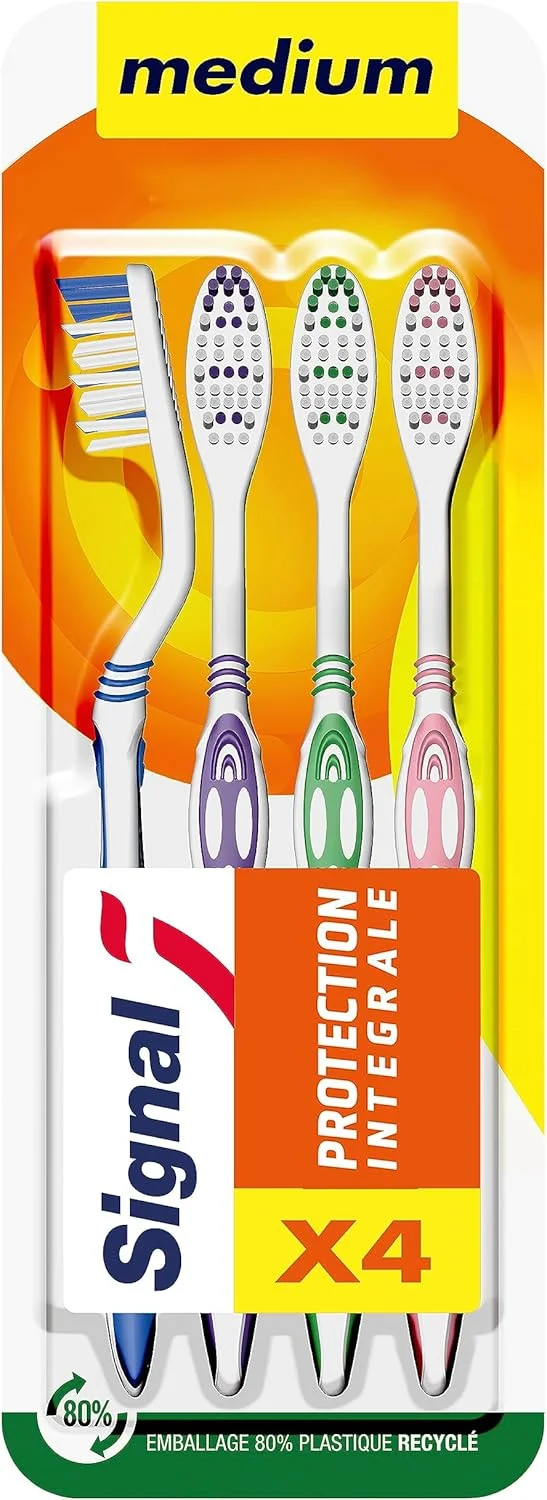 مسواک سیگنال با برس متوسط مدل اینتگرال پروتکشن بسته 4 عددی، با باتری