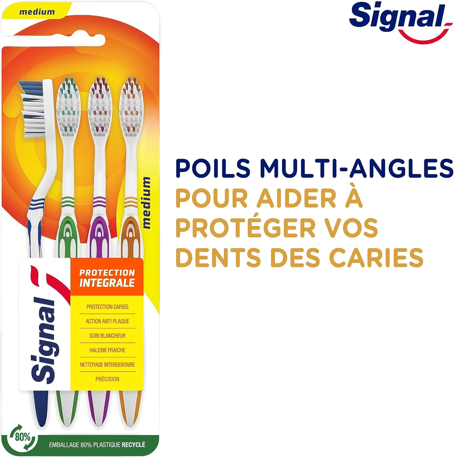 مسواک سیگنال با برس متوسط مدل اینتگرال پروتکشن بسته 4 عددی، با باتری