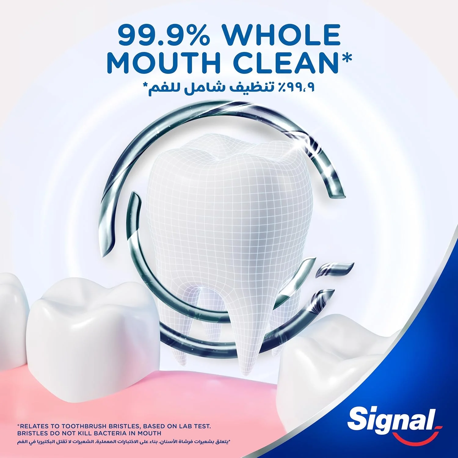 مسواک نرم سیگنال 4D، ضد باکتری، از بین برنده 99.9% باکتری ها، با فناوری یون نقره، دسته راحت ضد لغزش، 2 عدد در بسته