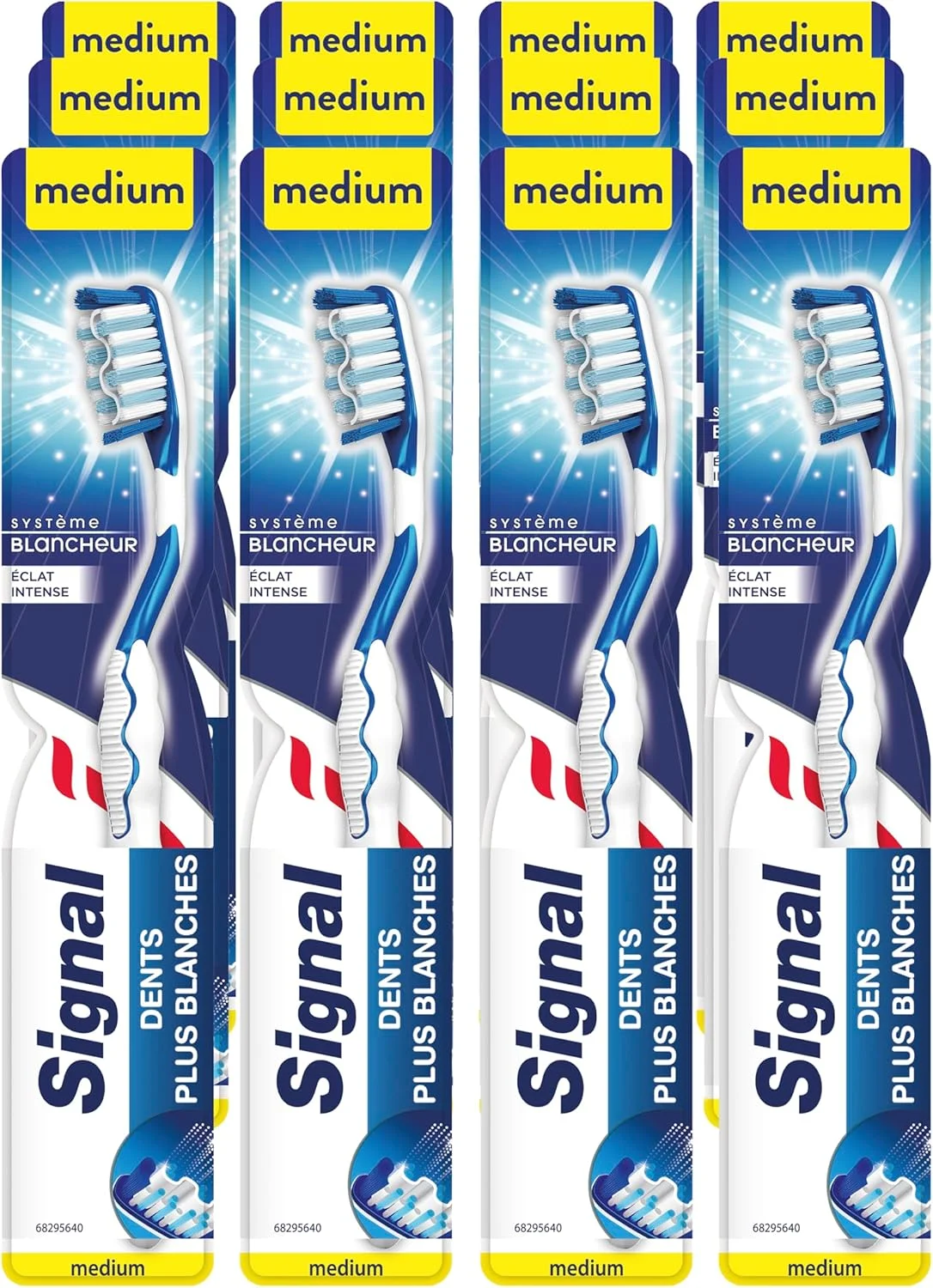 مسواک سیگنال X12 با برس متوسط، سیستم سفید کننده قوی مینای دندان (بسته 12 عددی)