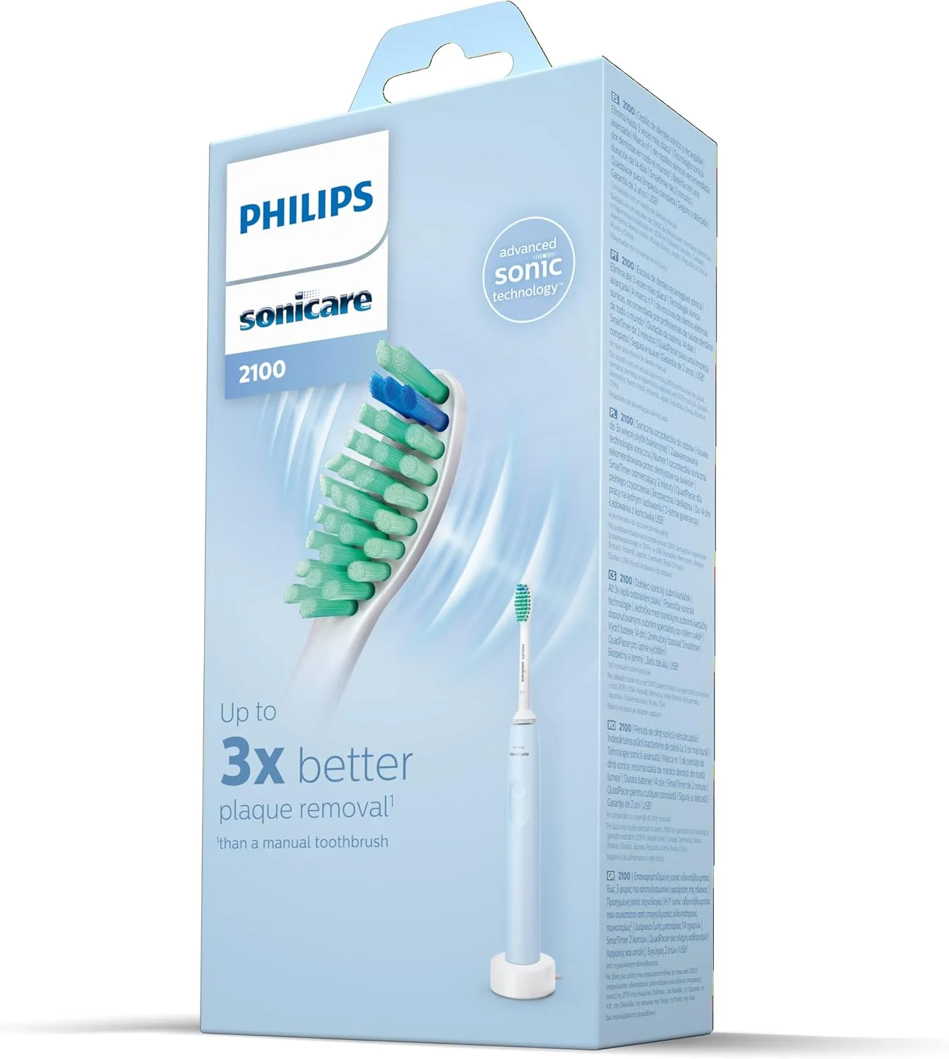 مسواک برقی شارژی فیلیپس Sonicare سری 2100، آبی روشن، HX3651/12 دارای تاییدیه امارات متحده عربی 3 پین