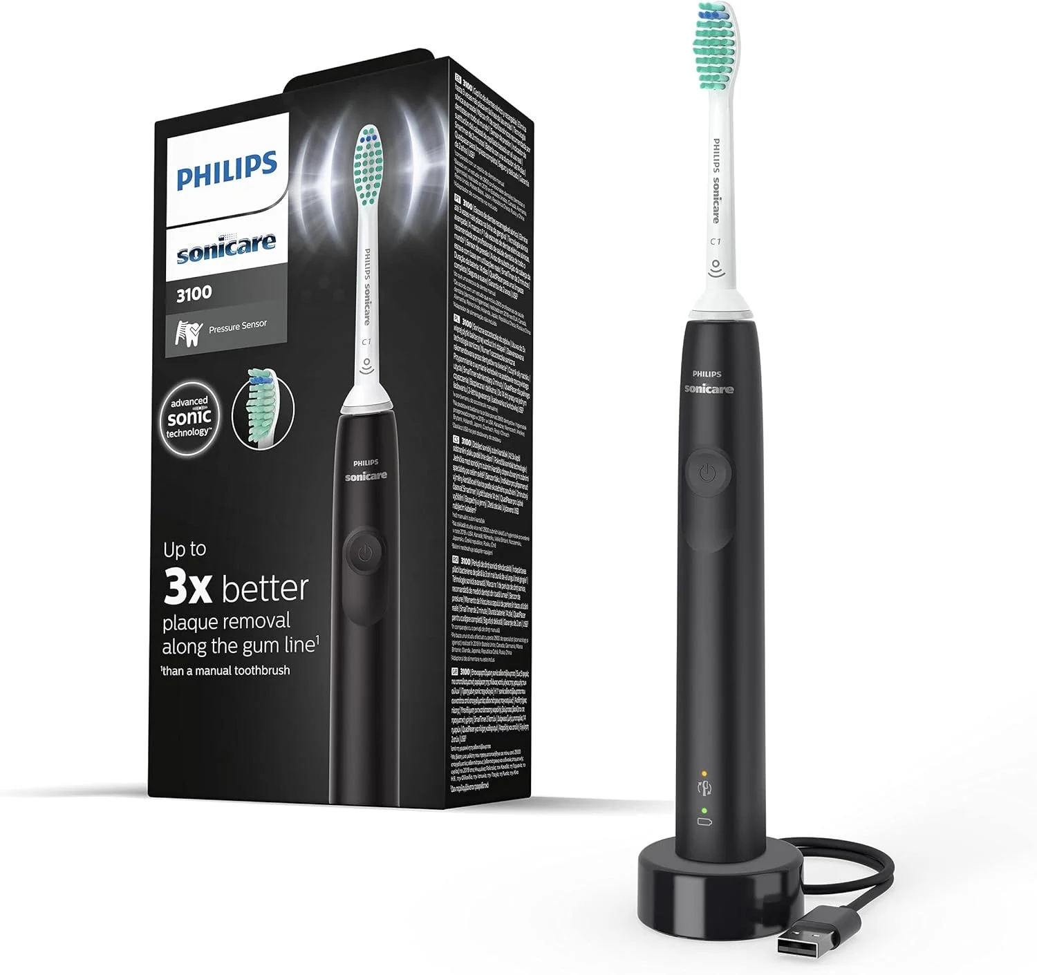 مسواک برقی فیلیپس Sonicare سری 3100، مسواک صوتی، حسگر فشار و تایمر، مشکی، HX3671/14 مسواک برقی فیلیپس Sonicare سری 3100، مسواک صوتی، حسگر فشار و تایمر، مشکی، HX3671/14