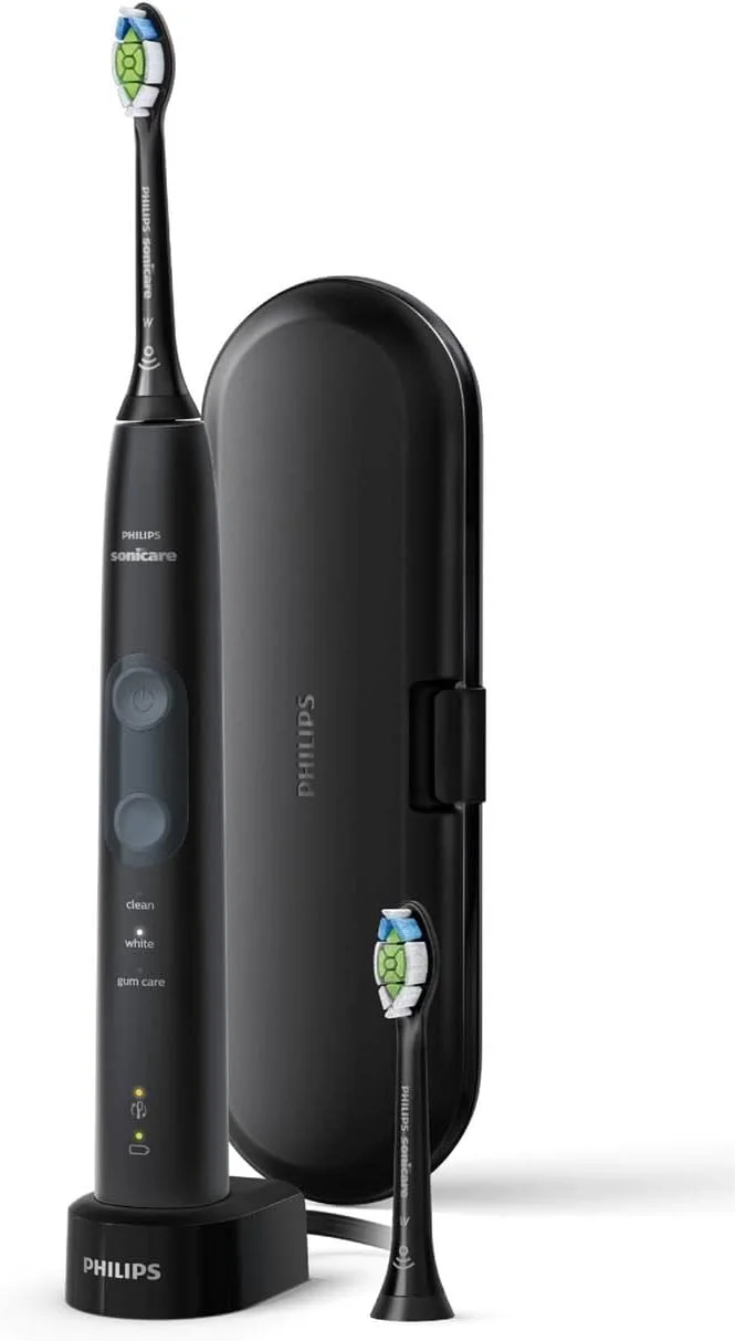 مسواک برقی فیلیپس Sonicare ProtectiveClean 5100، مشکی، به همراه کیف مسافرتی، 3 حالت تمیز کردن و 2 عدد سر برس سفید کننده (دوشاخه حمام 2 پین بریتانیا) HX6850/47