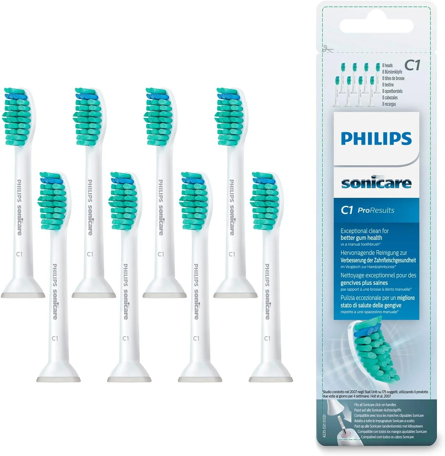 بسته 8 عددی: سری مسواک برقی استاندارد Philips Sonicare ProResult HX6018/07 - بسته 8 عددی