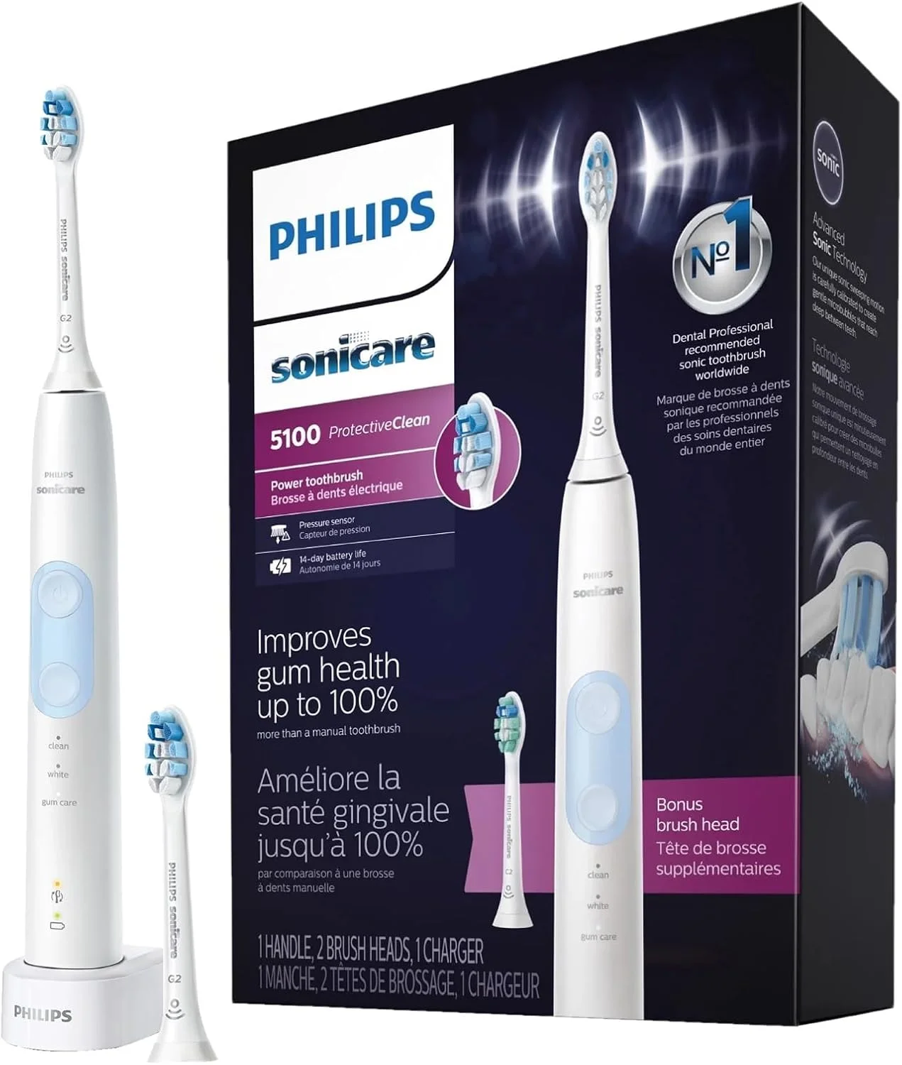 مسواک برقی فیلیپس Sonicare ProtectiveClean با برس کنترل پلاک، مسواک Sonicare قابل شارژ با سنسور فشار، مسواک صوتی فیلیپس، برس سلامت لثه