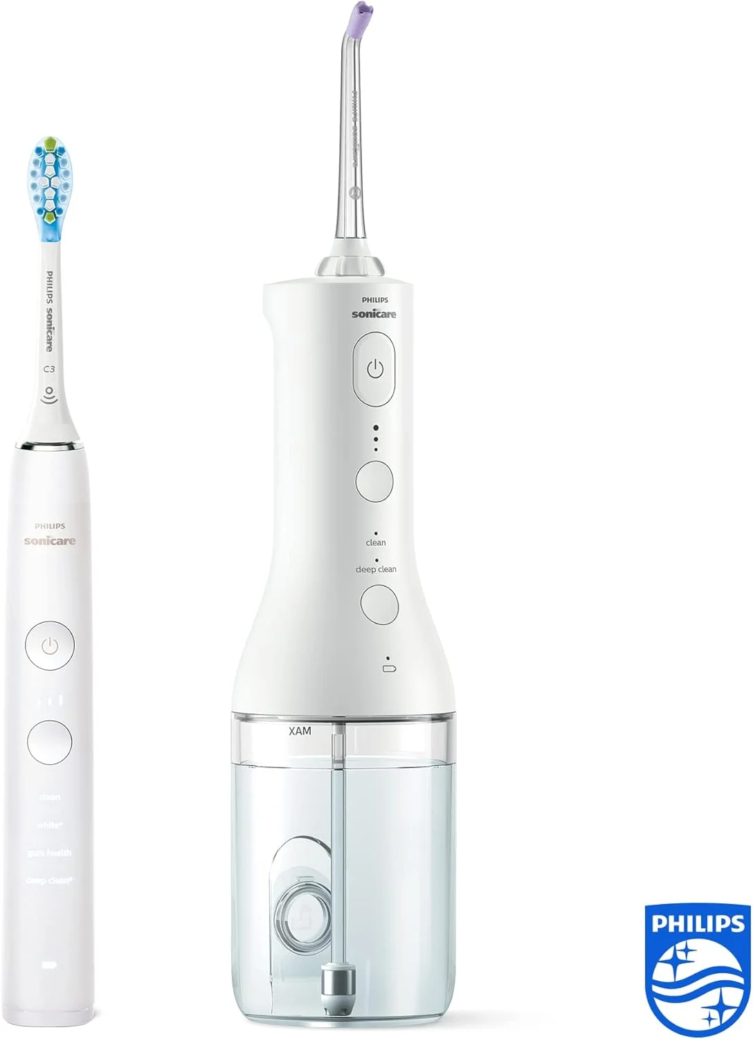 مسواک برقی فیلیپس Sonicare DiamondClean 9000 و نخ دندان برقی بی سیم - تمیز کننده دندان، لثه و از بین برنده پلاک، سفید (مدل HX3866/41)
