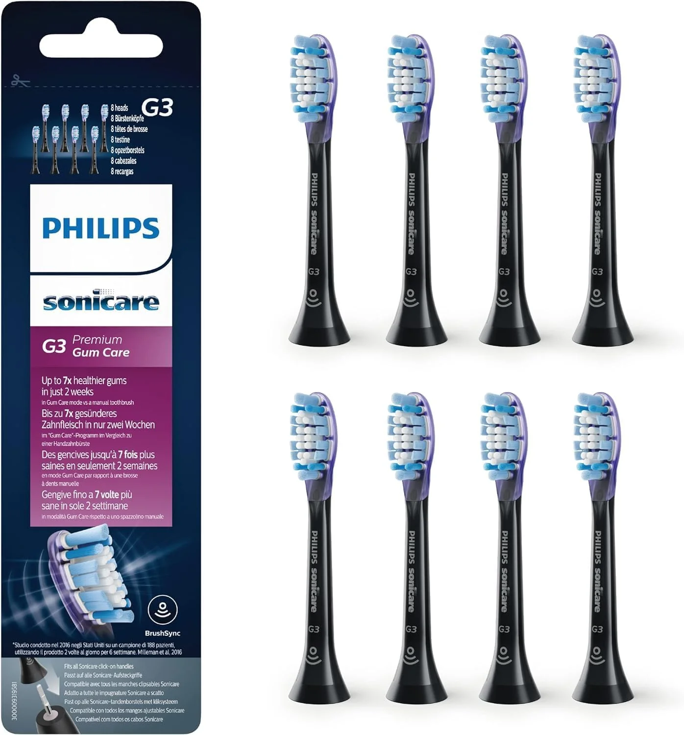 سری مسواک برقی استاندارد Philips Sonicare Original G3 Premium Gum Care - بسته 8 عددی مشکی (مدل HX9058/33)