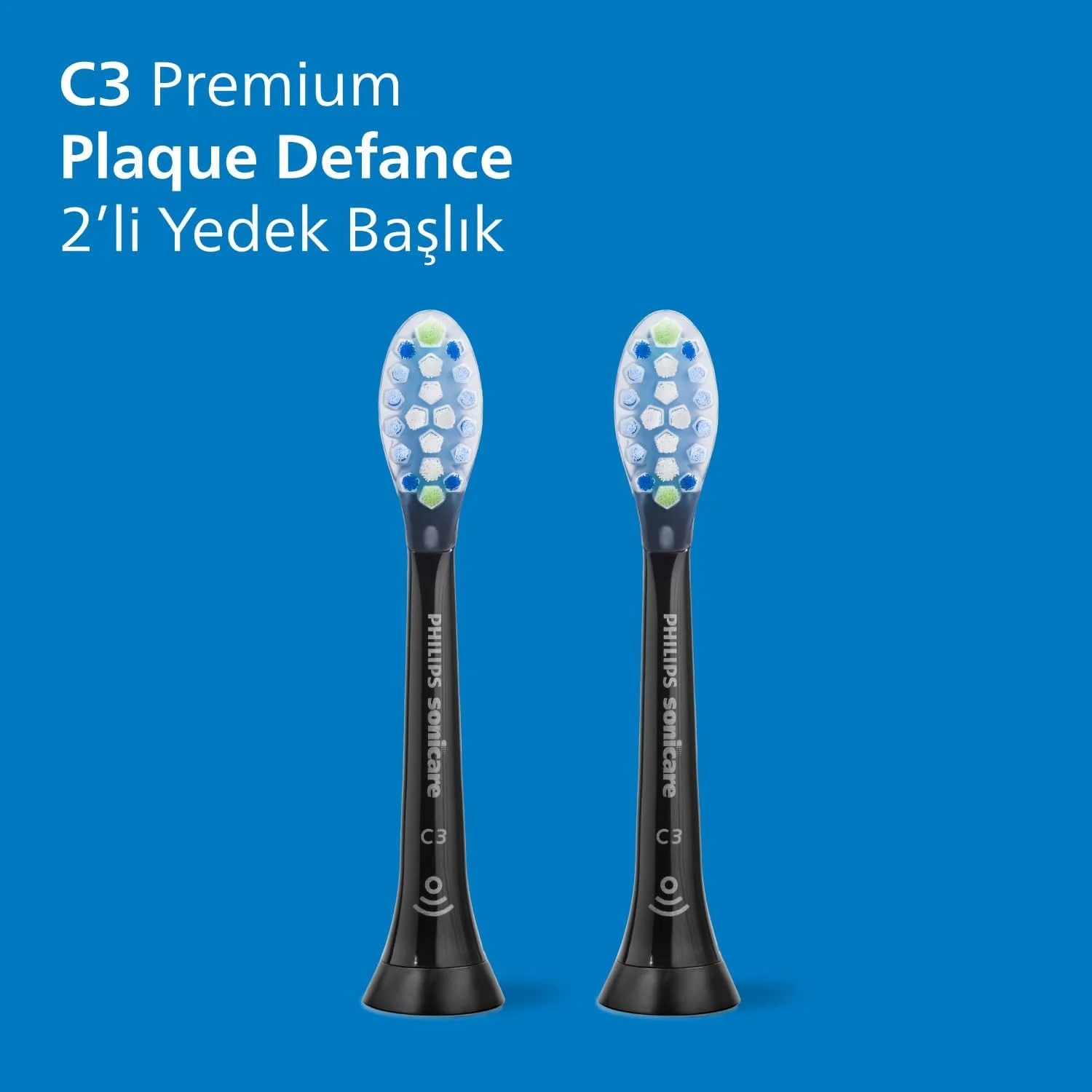 سری یدک مسواک برقی فیلیپس Sonicare C3 Premium Plaque Defence، مشکی، بسته 2 عددی، HX9042/88