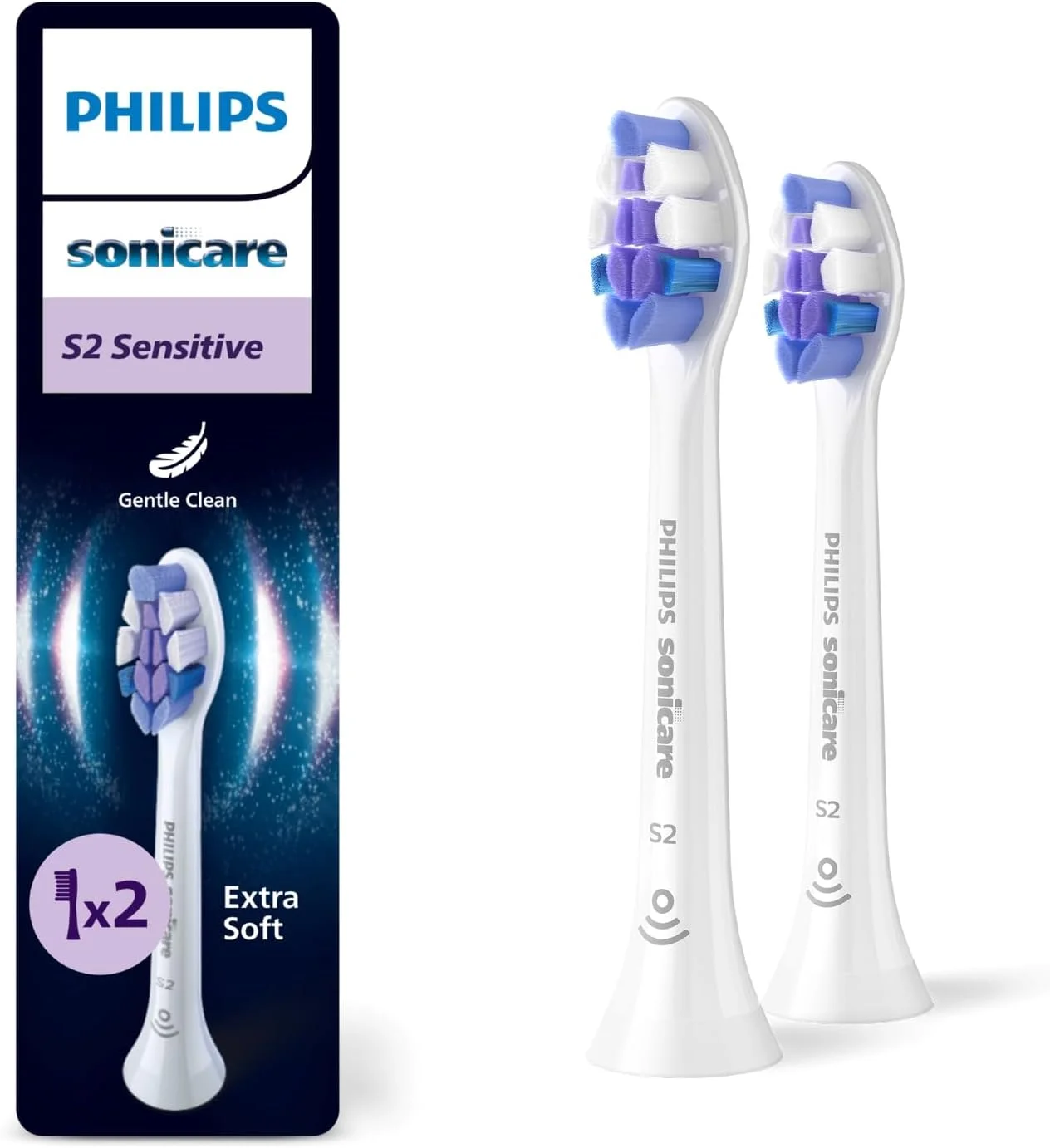 سری یدک مسواک برقی فیلیپس Sonicare S2 Sensitive، سفید، بسته 2 عددی، HX6052/87