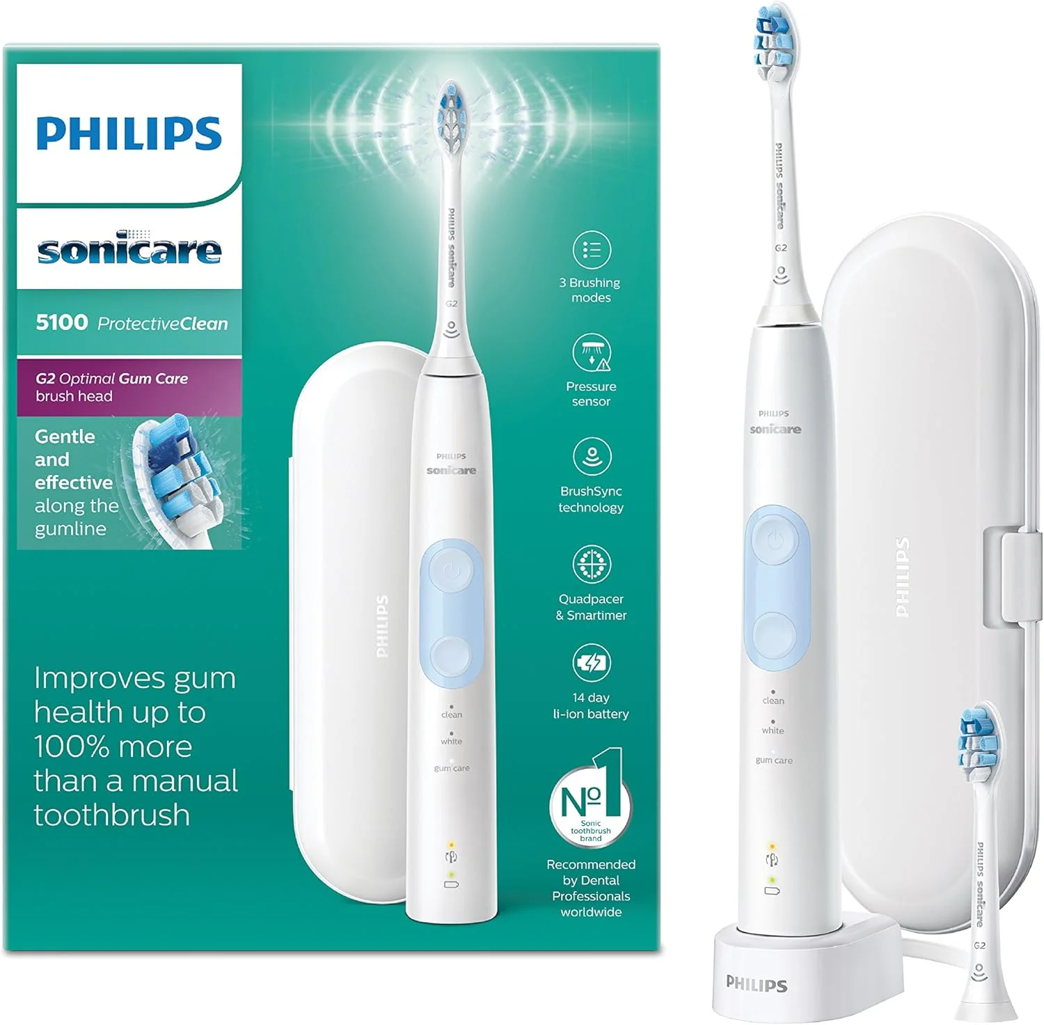 مسواک برقی فیلیپس Sonicare ProtectiveClean مدل 5100، سفید