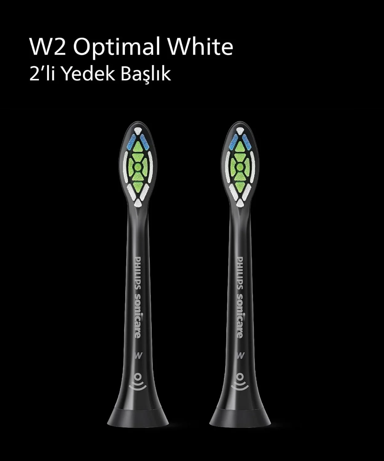 سری یدک مسواک برقی فیلیپس Sonicare W2 Optimal White، مشکی، بسته 2 عددی، HX6062/88
