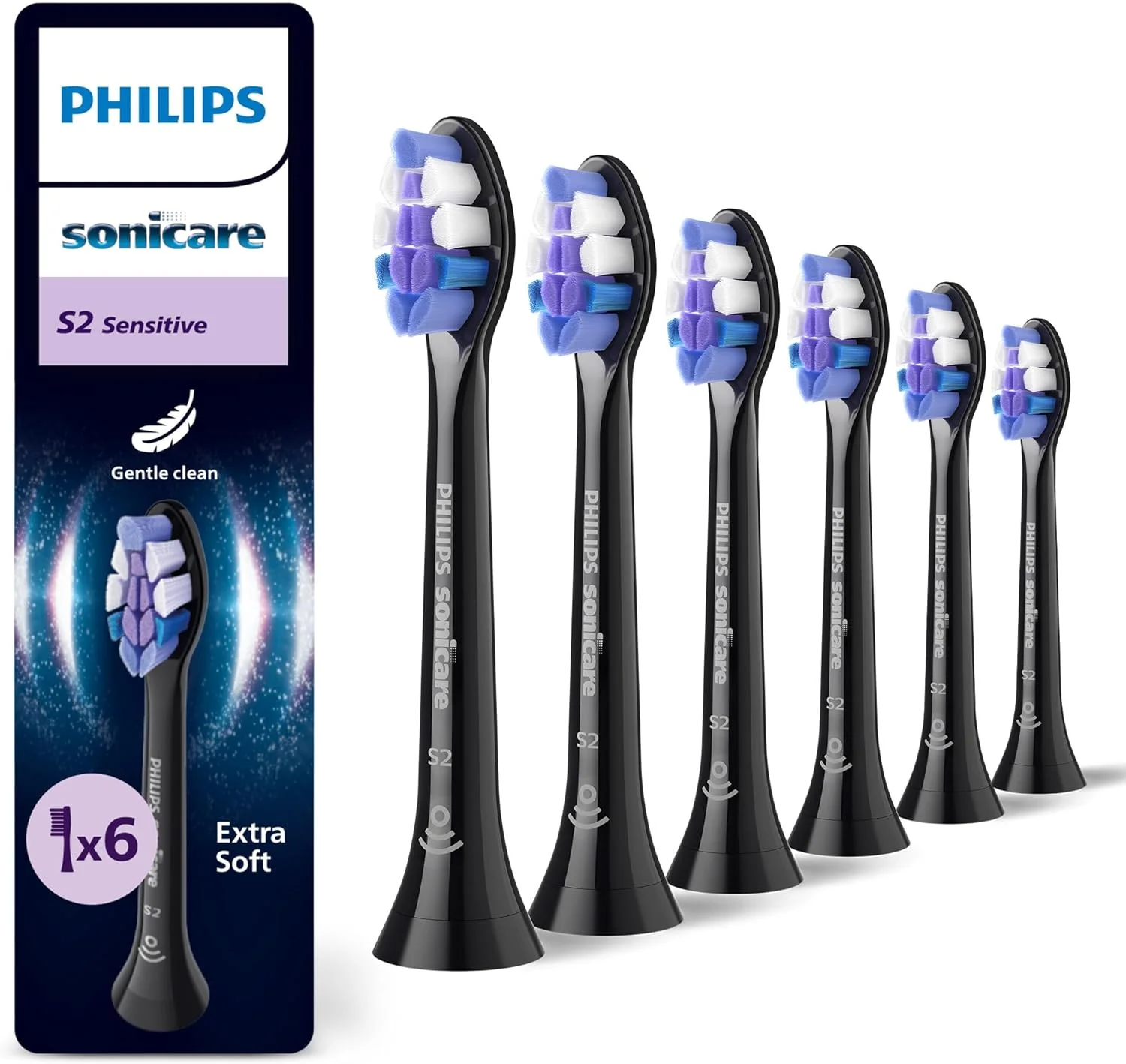 سری یدک مسواک برقی فیلیپس Sonicare S2 Sensitive، مشکی، بسته 6 عددی، HX6056/88