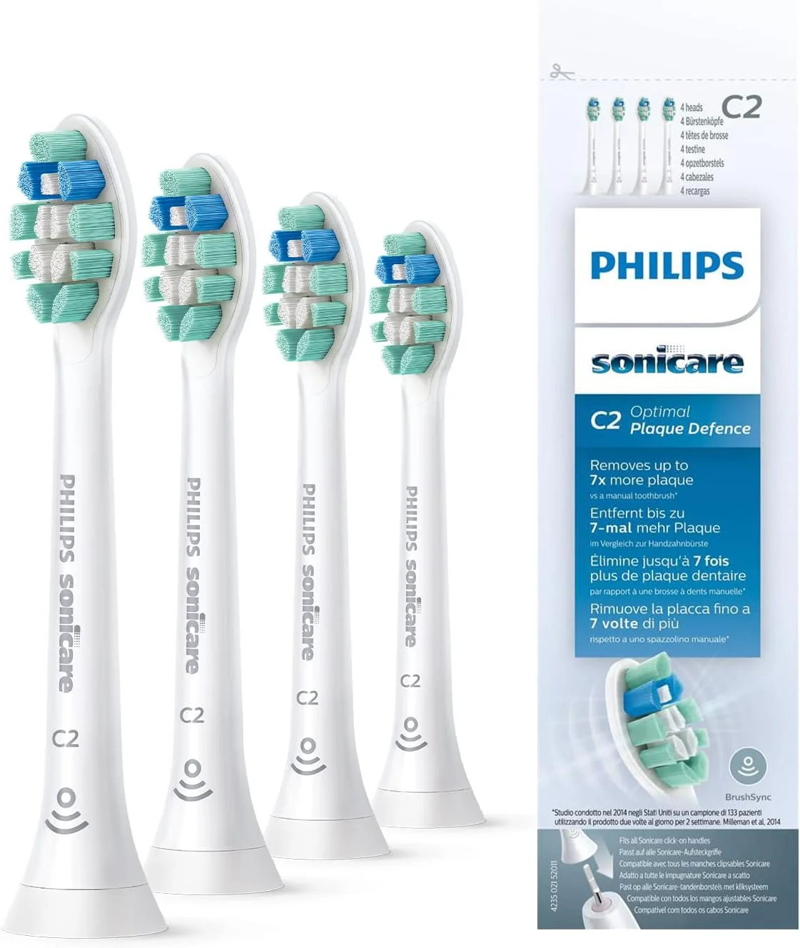 سری یدک مسواک برقی فیلیپس Sonicare Optimal Plaque Defense White BrushSync (سازگار با تمام دسته های Philips Sonicare)، بسته 4 عددی